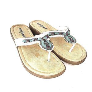 Minnetonka Womens Sandals Shoes White Leather Straps Indian Beadwork US sz 7